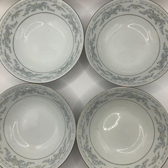 Somerset Blue, Pink & Green Flowers w/Blue Ribbon Silver Trimmed Bowl - Picture 4 of 5